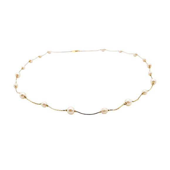 Elegant Vintage Trifari Gold-Plated Simulated White Pearl Station Necklace 28 In - Picture 2 of 5